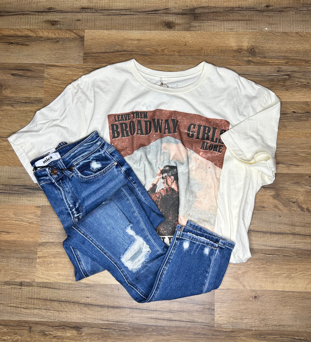 Flat Lay. Mica Denim High Rise Distressed Skinny -29eleven | Women’s Fashion Boutique in Menan, Idaho