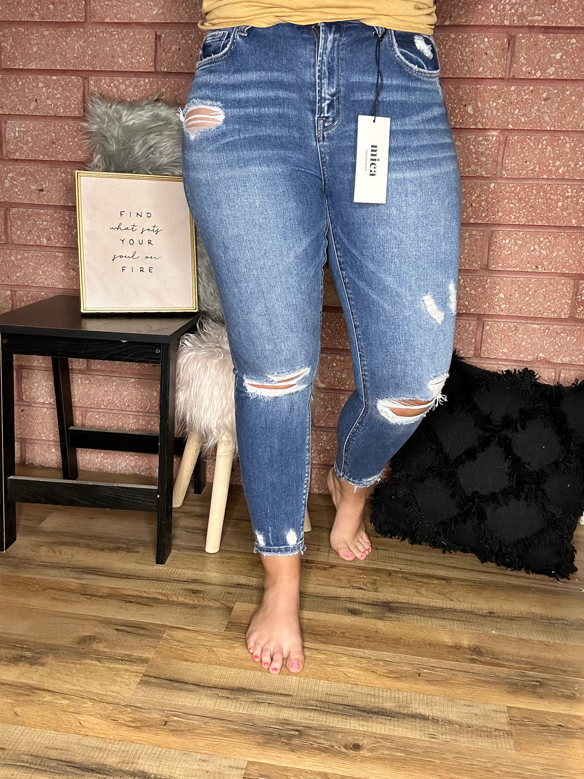 Front View. Mica Denim High Rise Distressed Skinny -29eleven | Women’s Fashion Boutique in Menan, Idaho