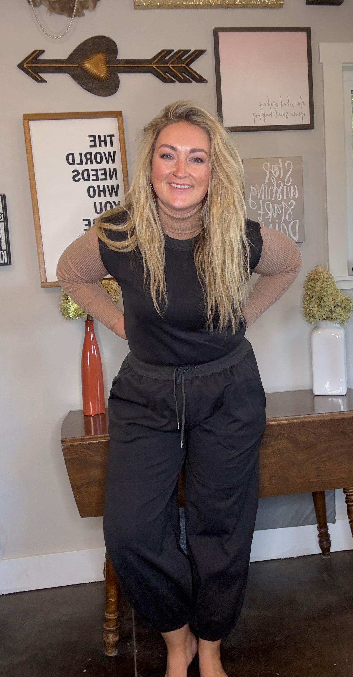 Front View.  Black Sleeveless Active Jumpsuit. 29eleven | Women’s Fashion Boutique in Menan, Idaho