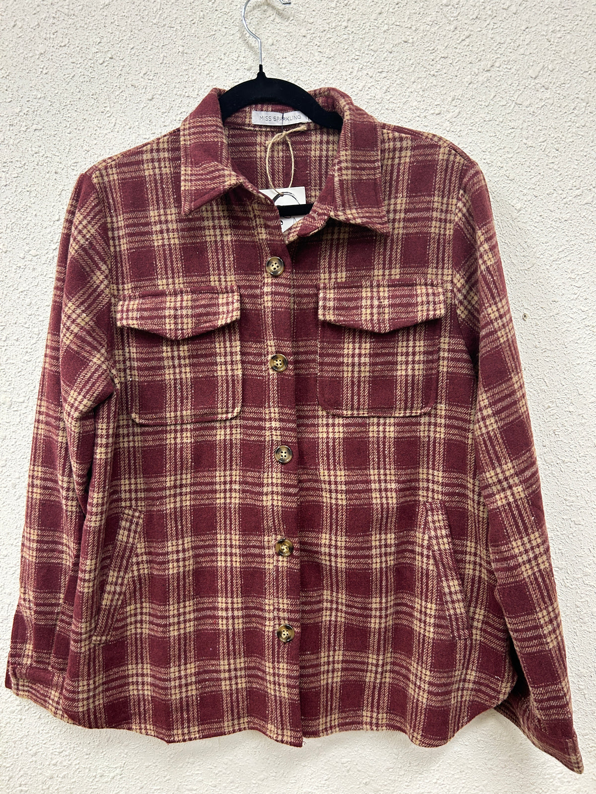 Front View.  Burgundy Plaid Flannel Shacket 29eleven | Women’s Fashion Boutique in Menan, Idaho