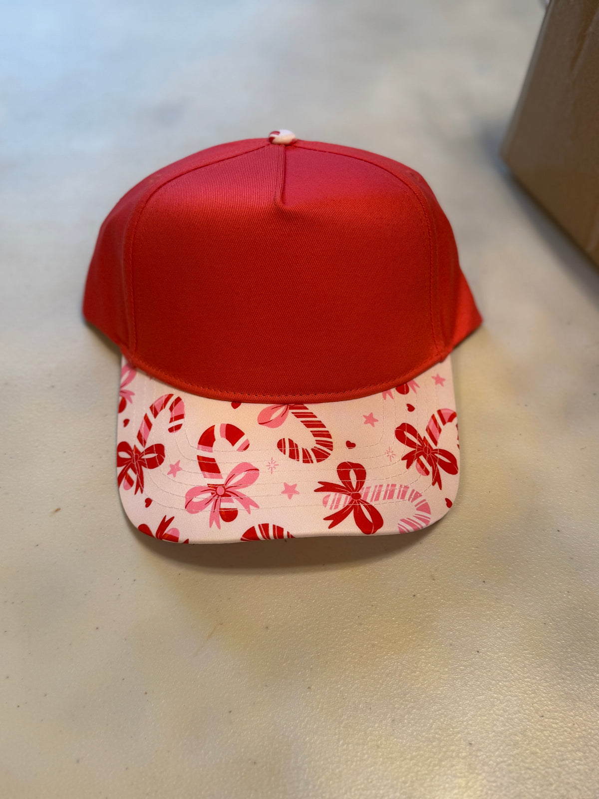 Front View.  Red Candy Cane Bill Plain Baseball Cap. 29eleven | Women’s Fashion Boutique in Menan, Idaho