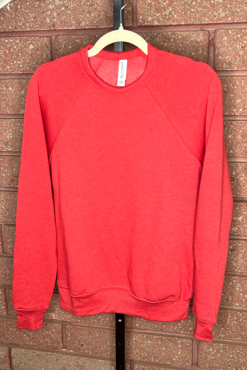 Front View. Heather Red Bella Canvas Crewneck-29eleven | Women’s Fashion Boutique in Menan, Idaho