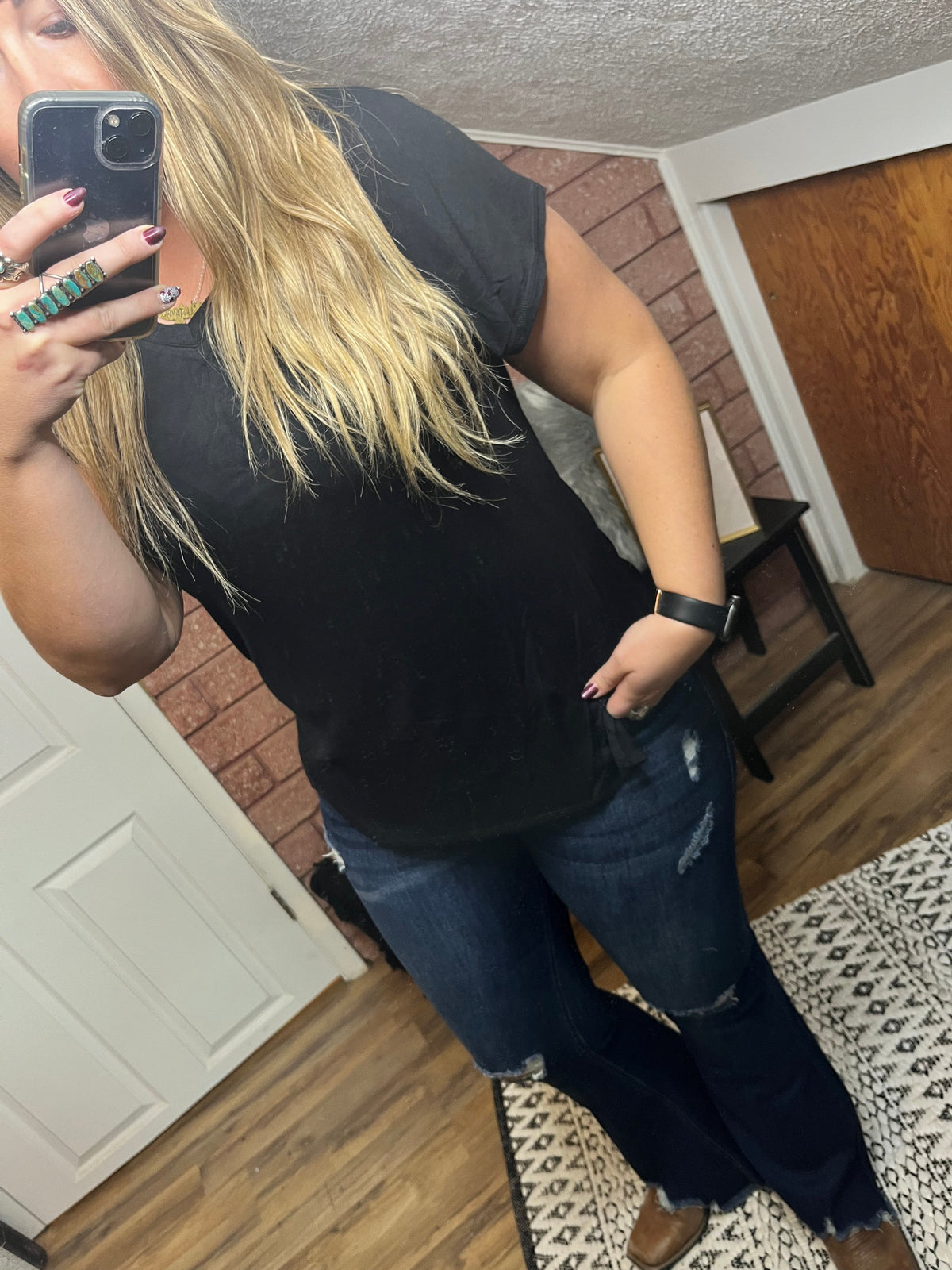 Front View. Black Short Sleeve V-Neck-Shop Basic USA-29eleven | Women’s Fashion Boutique in Menan, Idaho