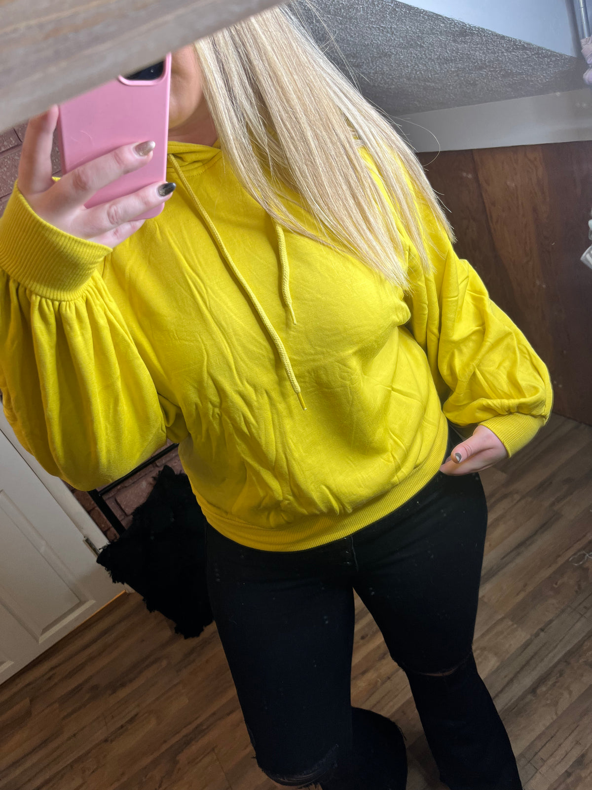 Yellow Balloon Sleeve Hoodie-42POPS-29eleven | Women’s Fashion Boutique in Menan, Idaho