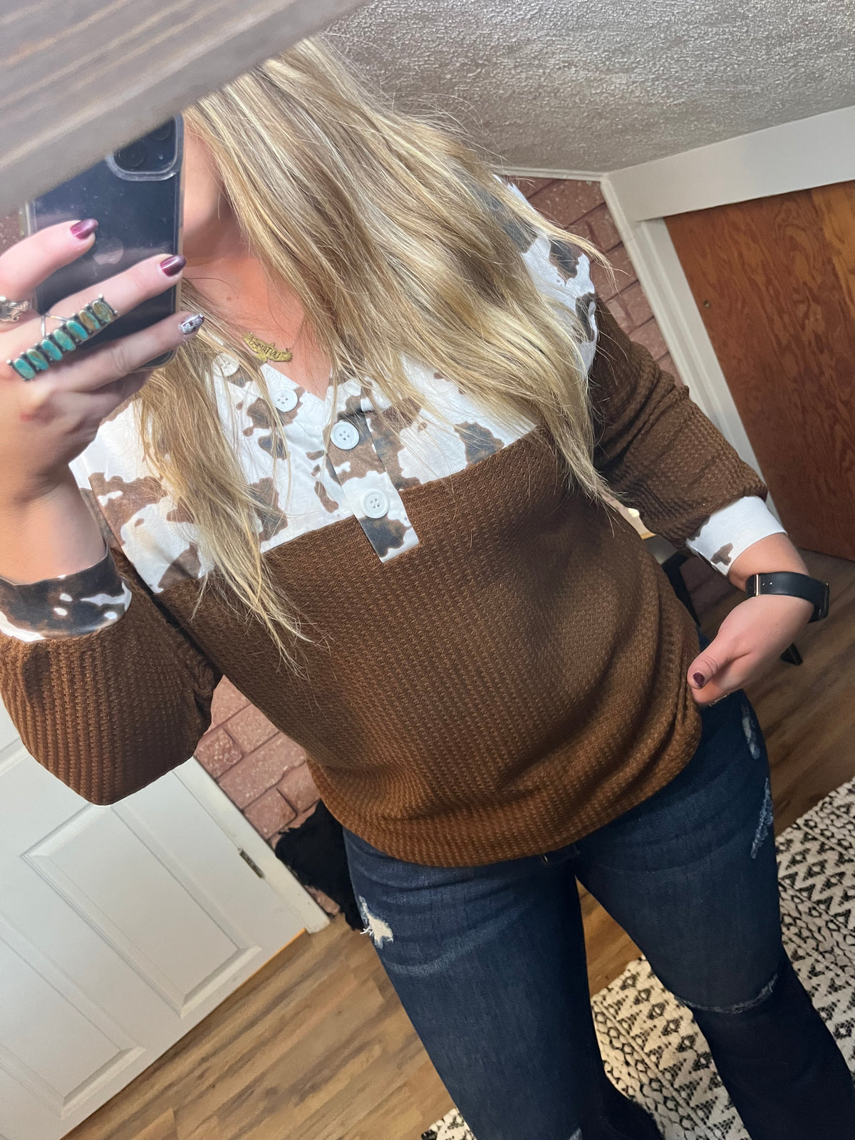 Cowprint Long Sleeve-UNISHE-29eleven | Women’s Fashion Boutique in Menan, Idaho