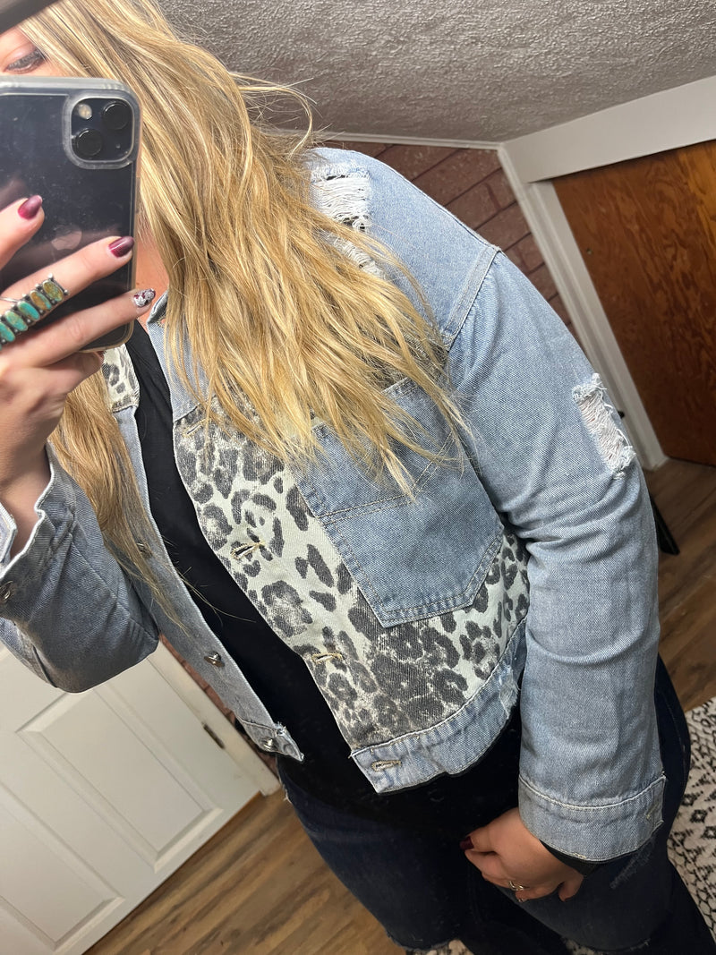 Denim Leopard Jacket-UNISHE-29eleven | Women’s Fashion Boutique in Menan, Idaho