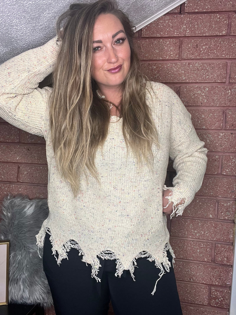 Distressed V Neck Sweater-NINEXIS-29eleven | Women’s Fashion Boutique in Menan, Idaho