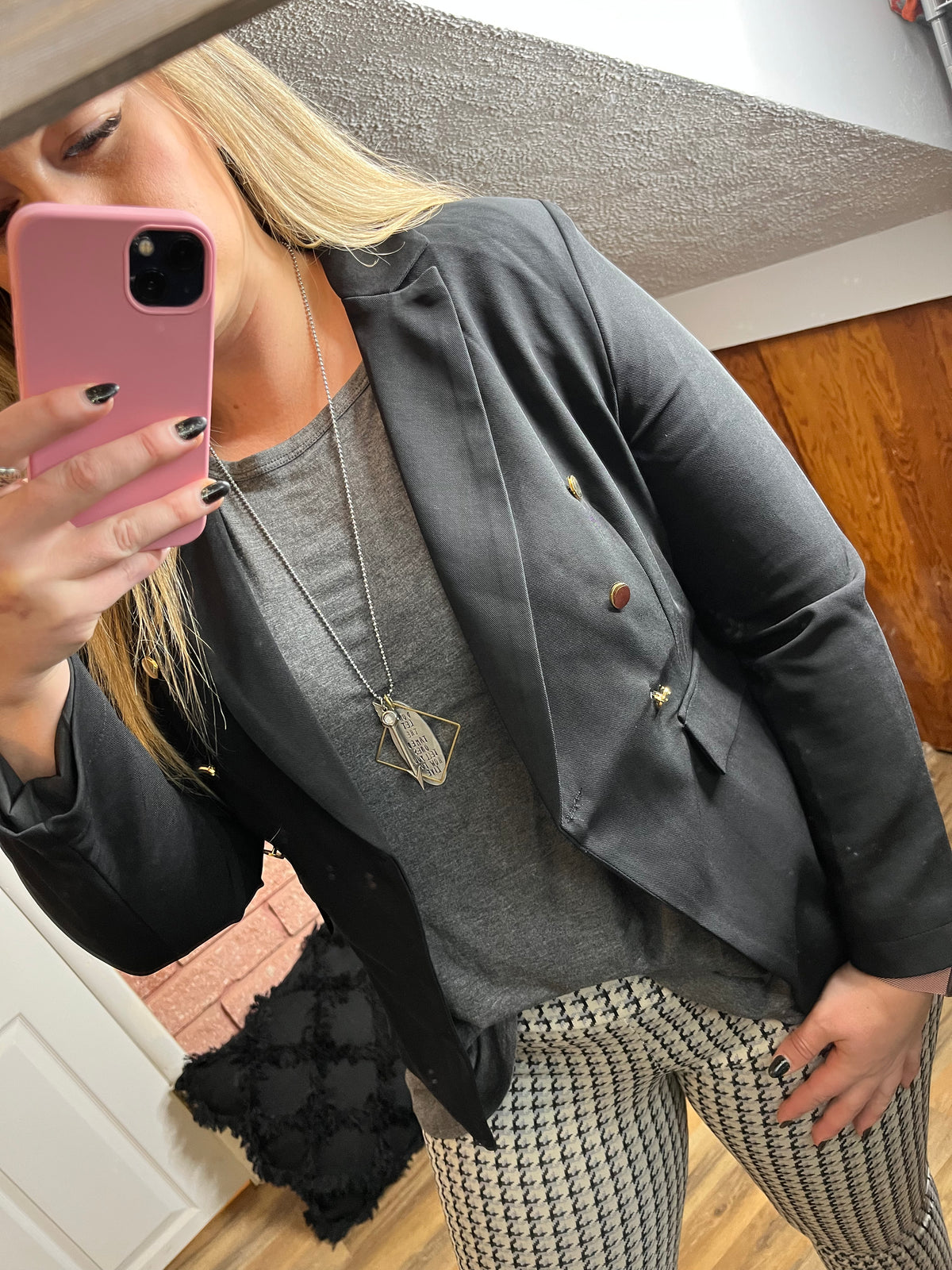 Front View. Black Blazer-Miss Sparkling-29eleven | Women’s Fashion Boutique in Menan, Idaho