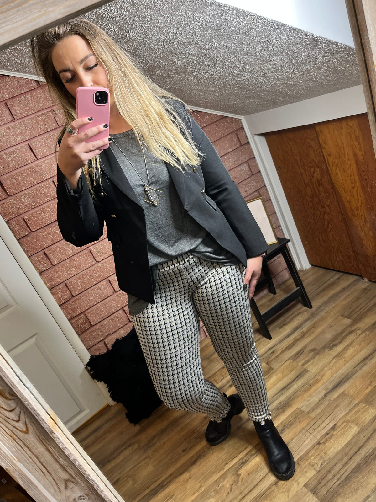 Slim Fit Houndstooth Work Pant-29eleven-29eleven | Women’s Fashion Boutique in Menan, Idaho