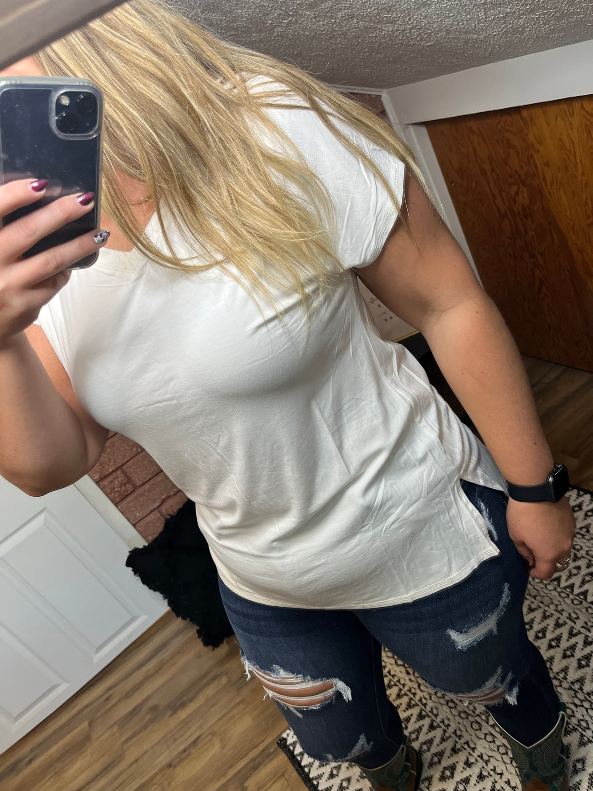 Front View. White Short Sleeve V-Neck-Shop Basic USA-29eleven | Women’s Fashion Boutique in Menan, Idaho