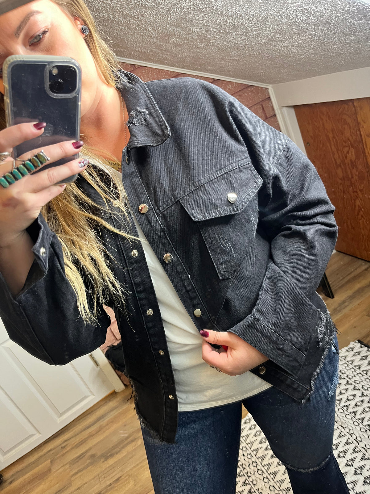 Black Denim Jacket-UNISHE-29eleven | Women’s Fashion Boutique in Menan, Idaho