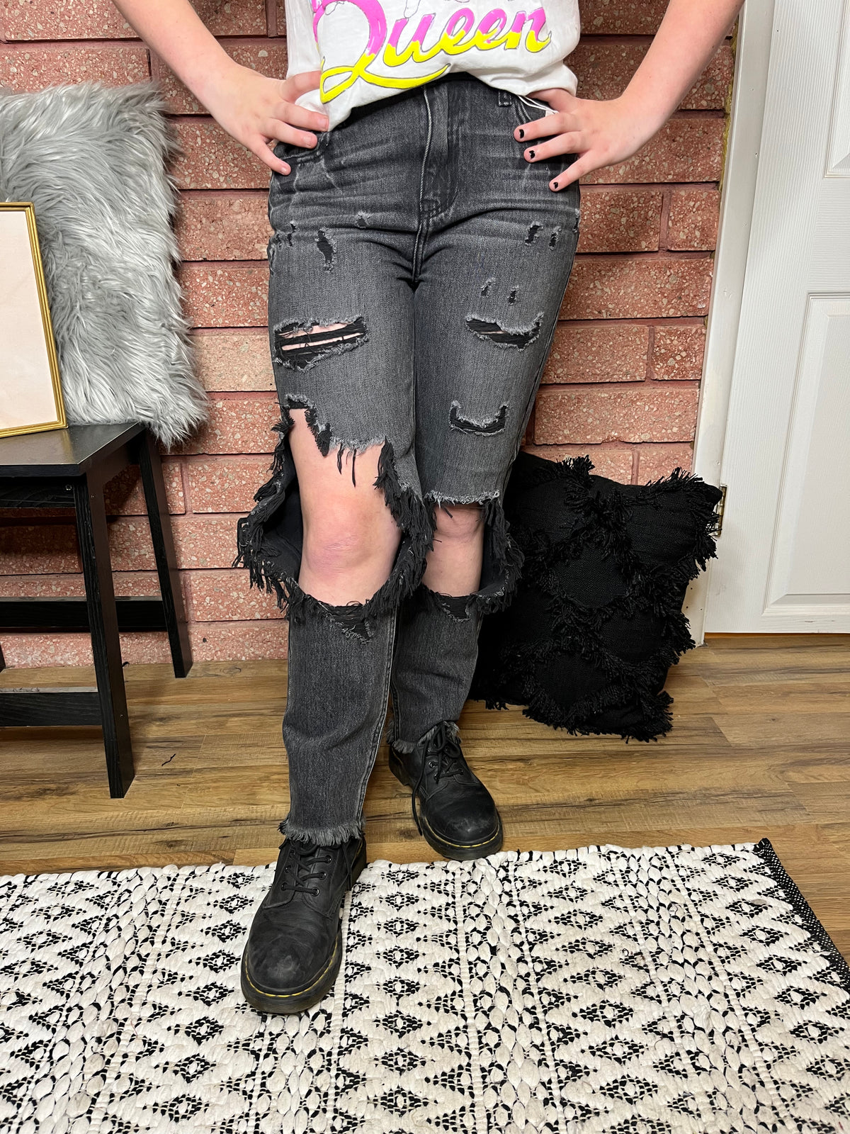 Front View. Cello Distressed Boyfriend Jeans-Cello Jeans-29eleven | Women’s Fashion Boutique in Menan, Idaho