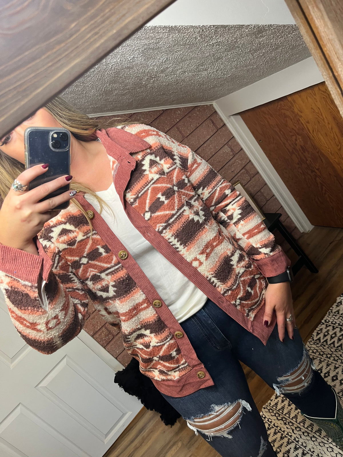 Aztec Sherpa Button Up-AND THE WHY-29eleven | Women’s Fashion Boutique in Menan, Idaho